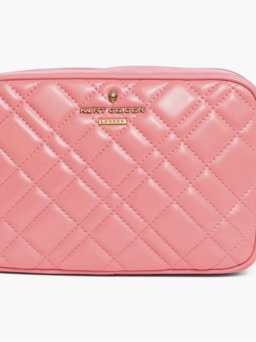 Kurt Geiger Quilted Pink Cosmetic Pouch with Gold Logo